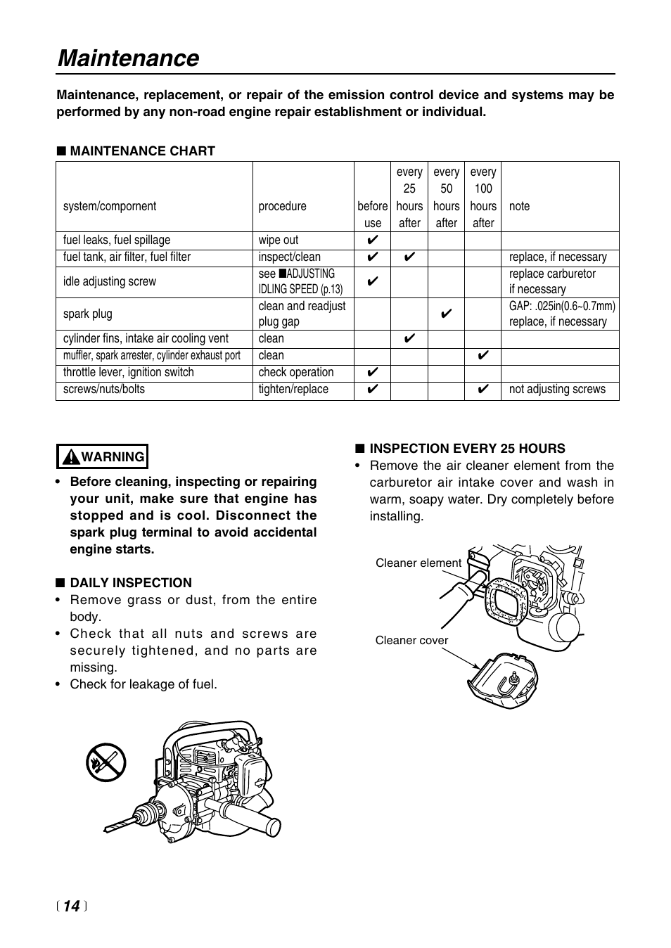 Maintenance | RedMax PORTABLE GAS DRILL EDG2300 User Manual | Page 14 / 24