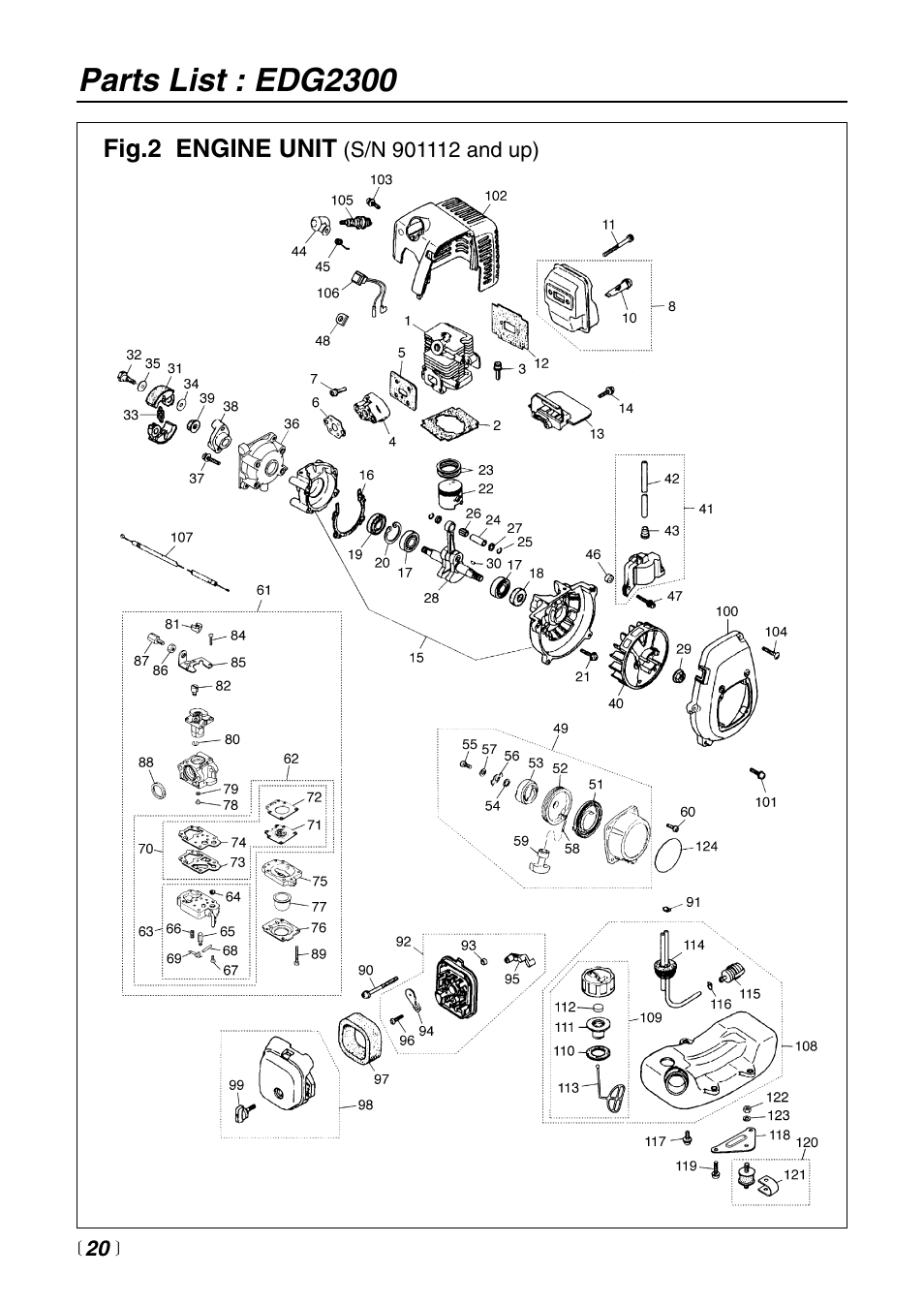 Parts list : edg2300 | RedMax PORTABLE GAS DRILL EDG2300 User Manual | Page 20 / 24