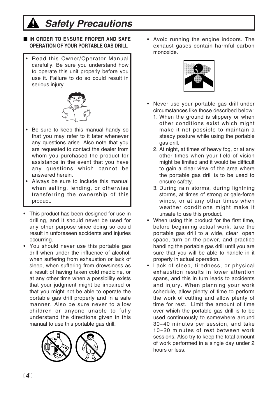 Safety precautions | RedMax PORTABLE GAS DRILL EDG2300 User Manual | Page 4 / 24