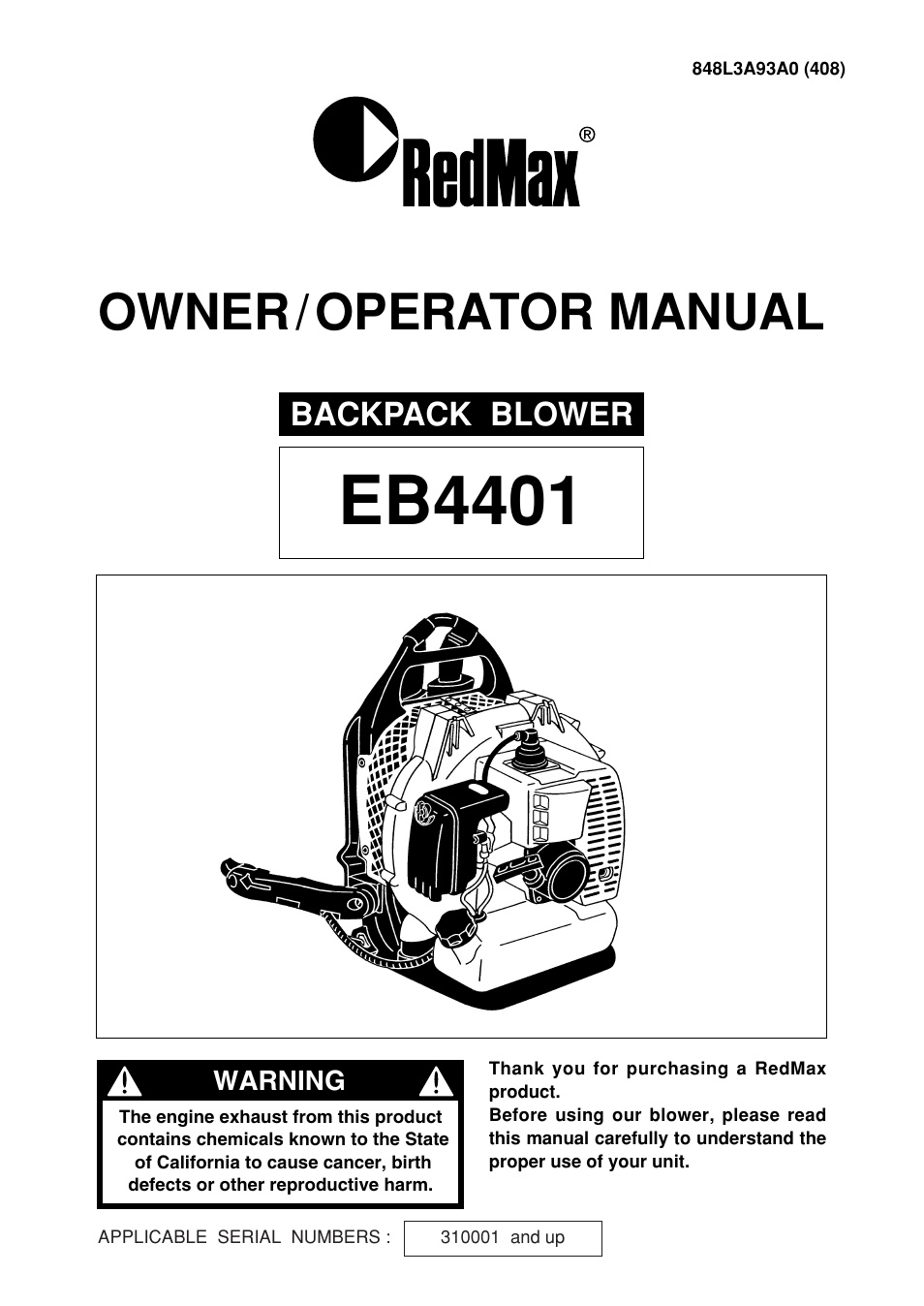 RedMax EB4401 User Manual | 28 pages