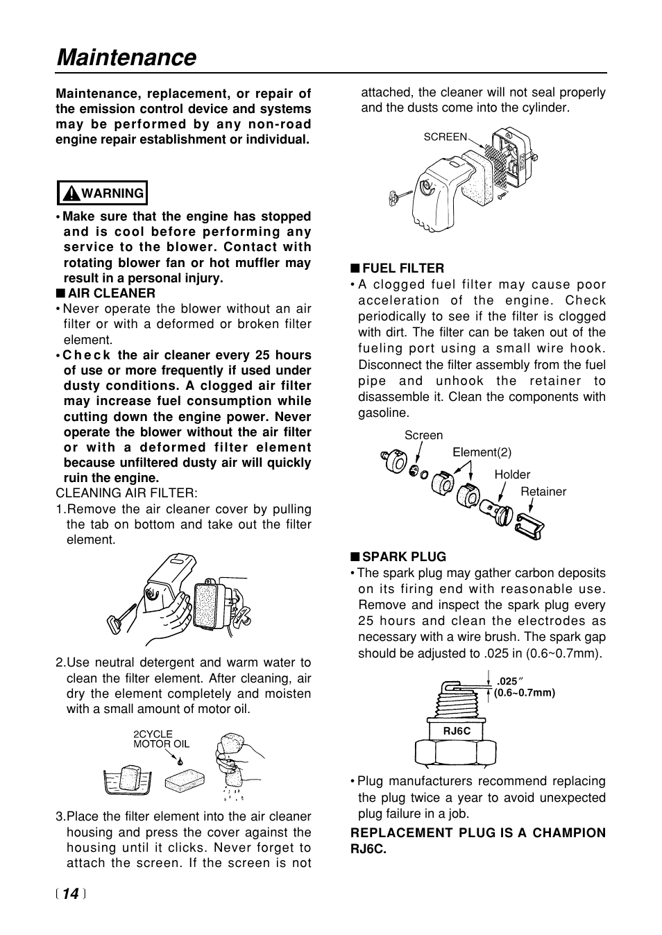 Maintenance | RedMax EB4401 User Manual | Page 14 / 28