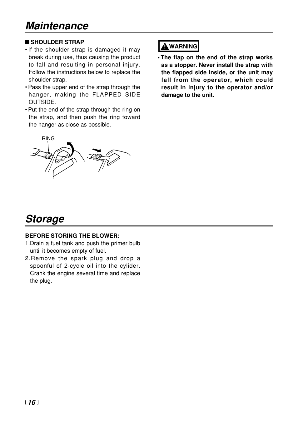 Storage, Maintenance | RedMax EB4401 User Manual | Page 16 / 28