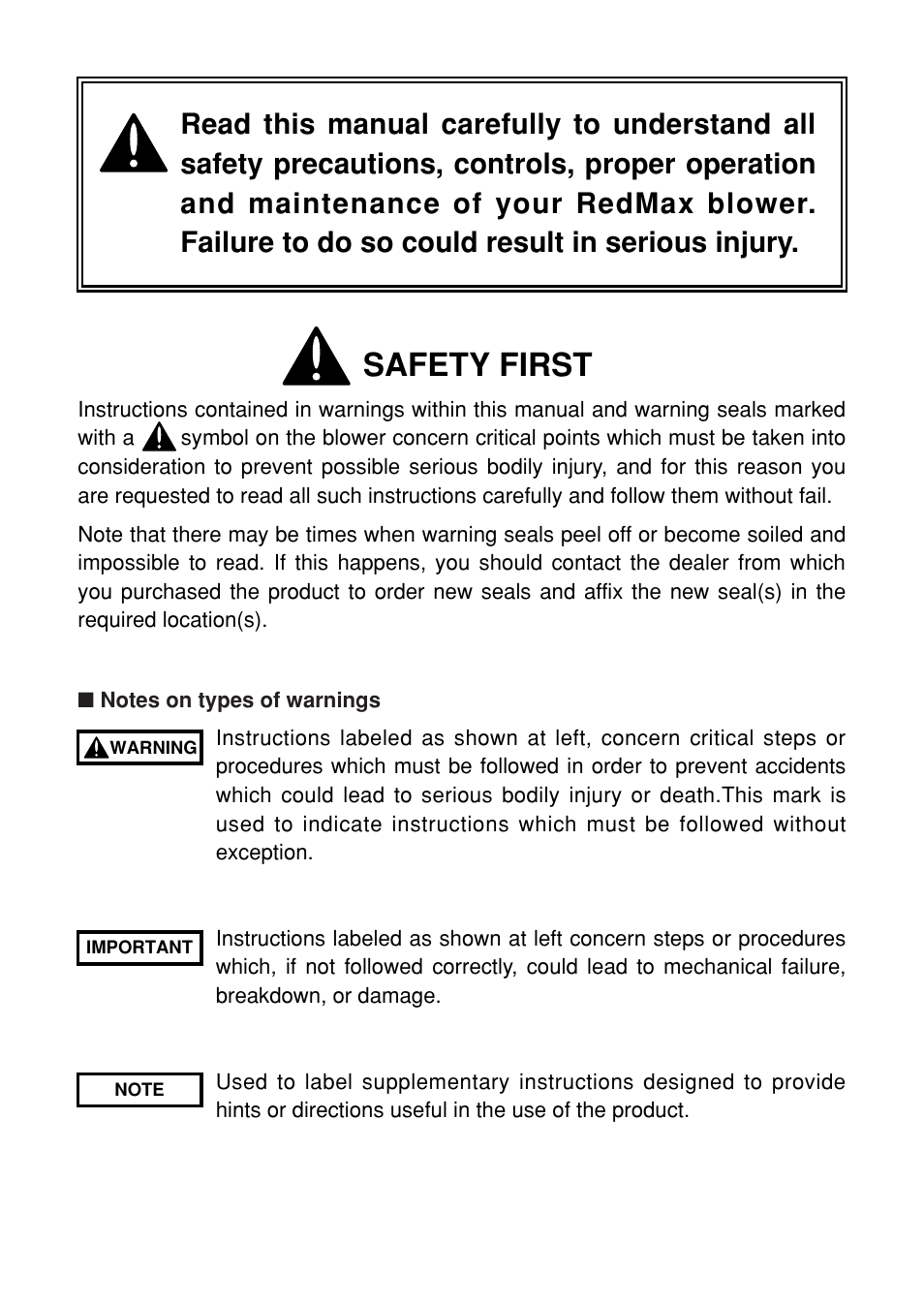 Safety first | RedMax EB4401 User Manual | Page 2 / 28