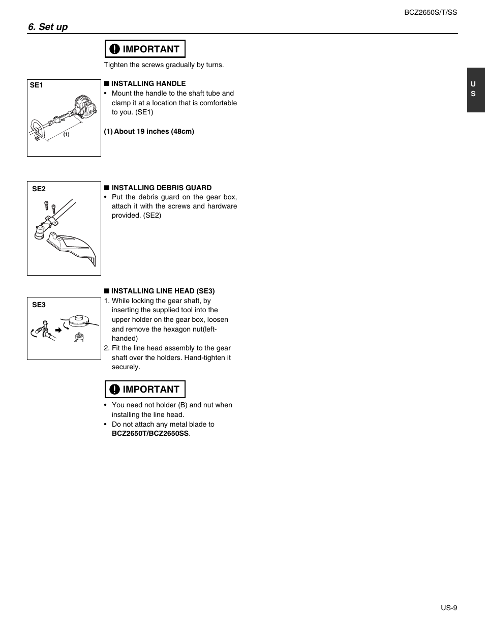 Set up, Important | RedMax BCZ2650S User Manual | Page 9 / 22
