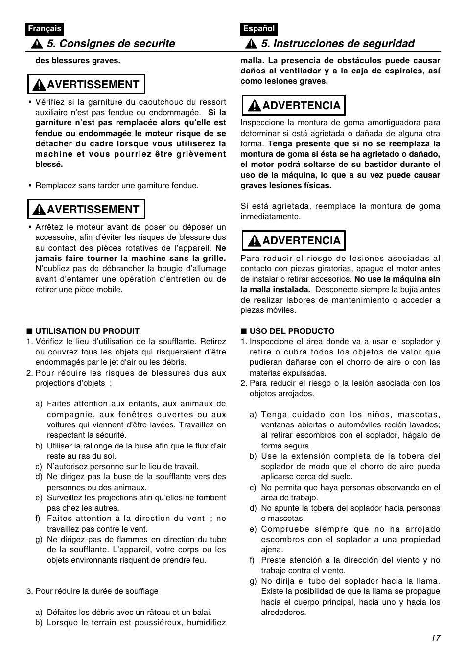 Avertissement, Advertencia | RedMax EBZ7100 User Manual | Page 17 / 60