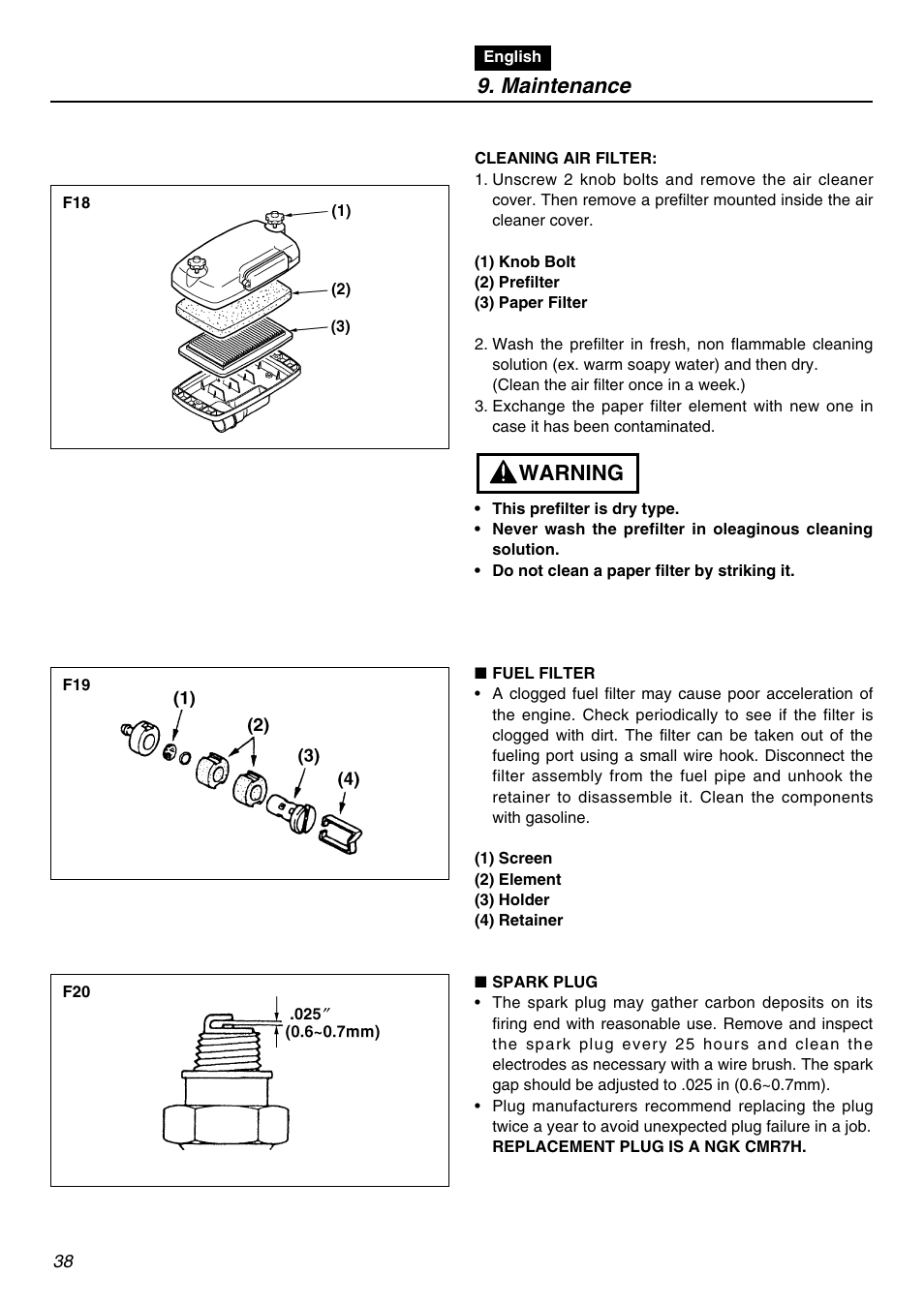 Maintenance, Warning | RedMax EBZ7100 User Manual | Page 38 / 60