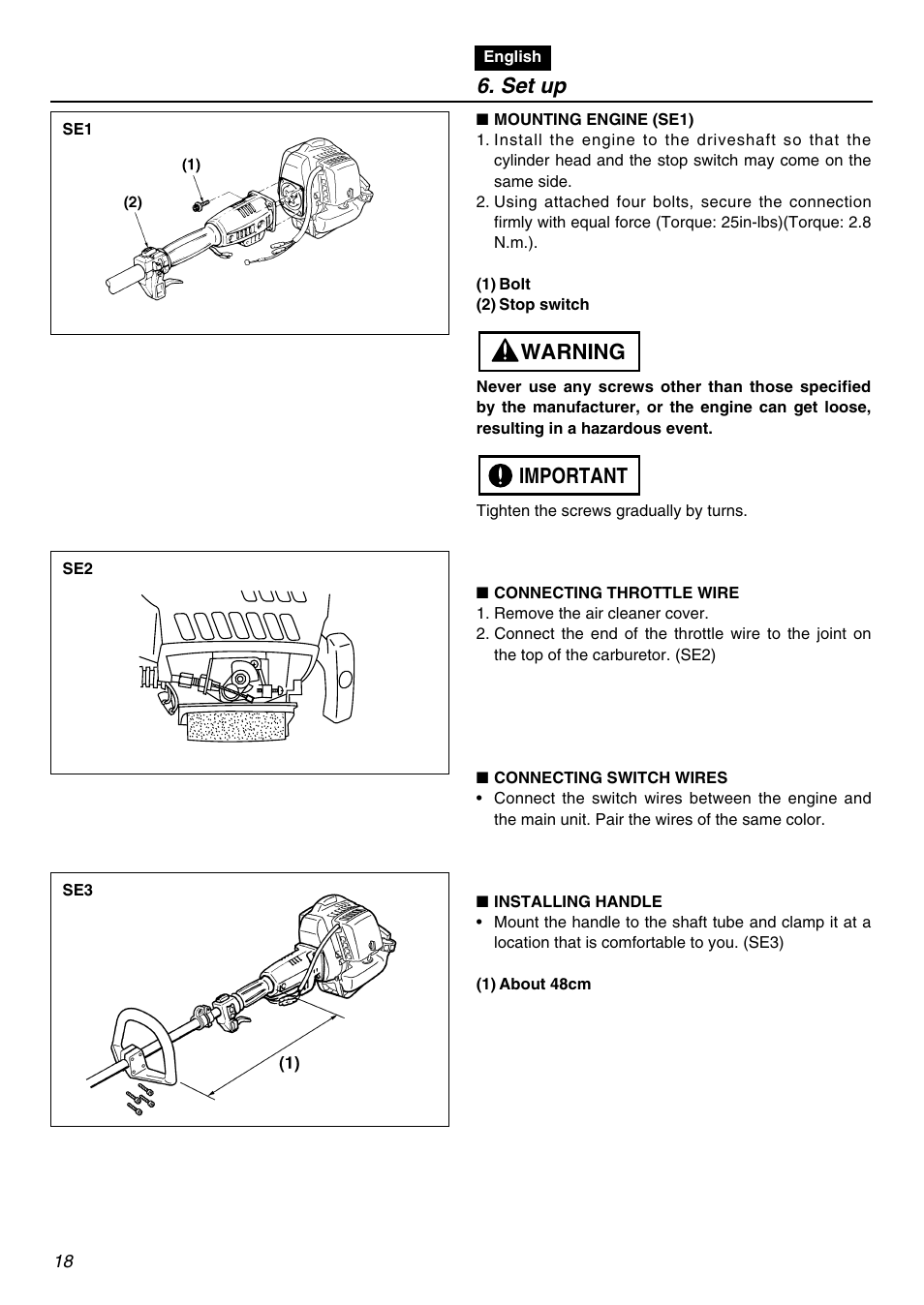 Set up, Important warning | RedMax SGCZ2401S User Manual | Page 18 / 60