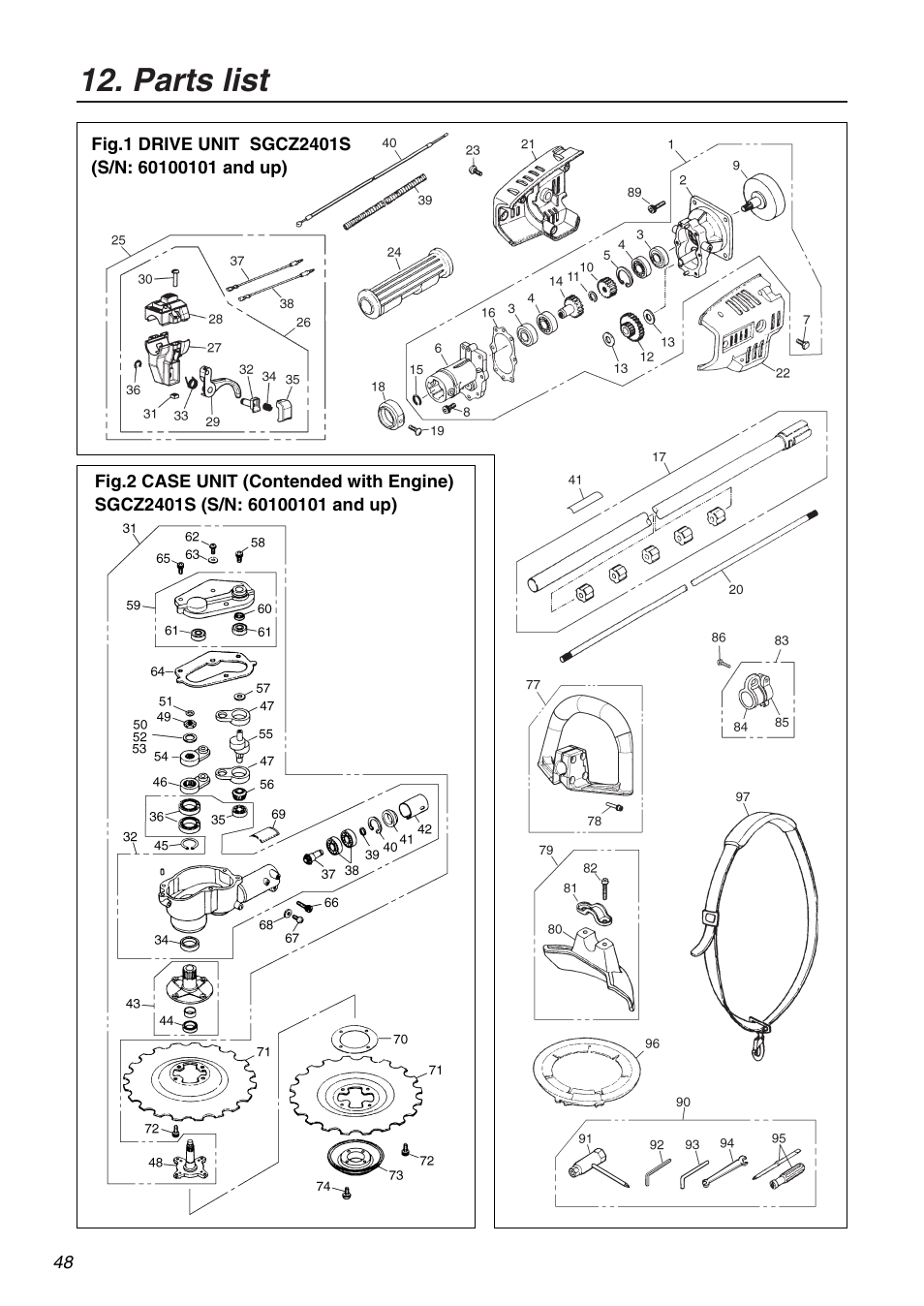 Parts list | RedMax SGCZ2401S User Manual | Page 48 / 60