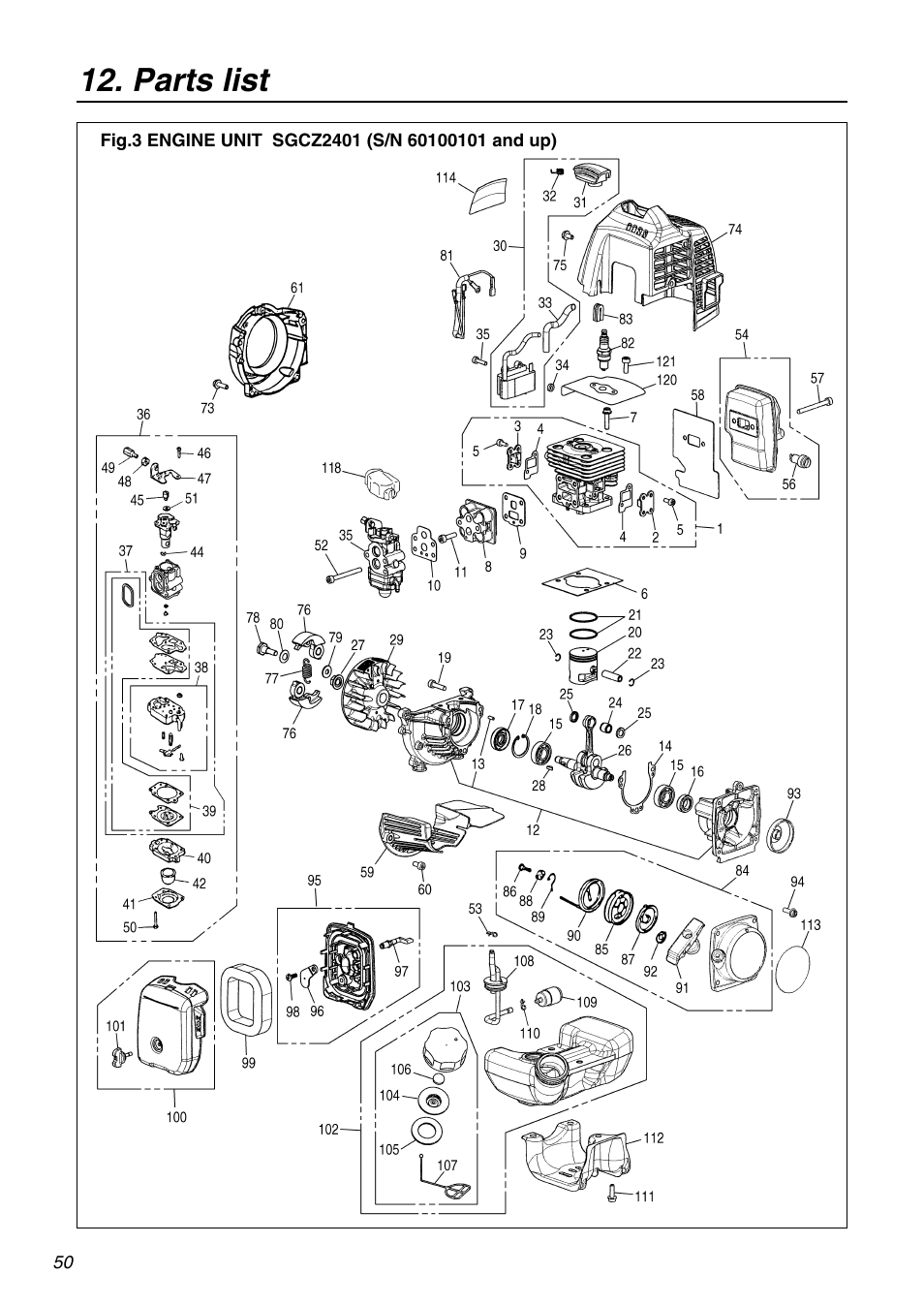 Parts list | RedMax SGCZ2401S User Manual | Page 50 / 60