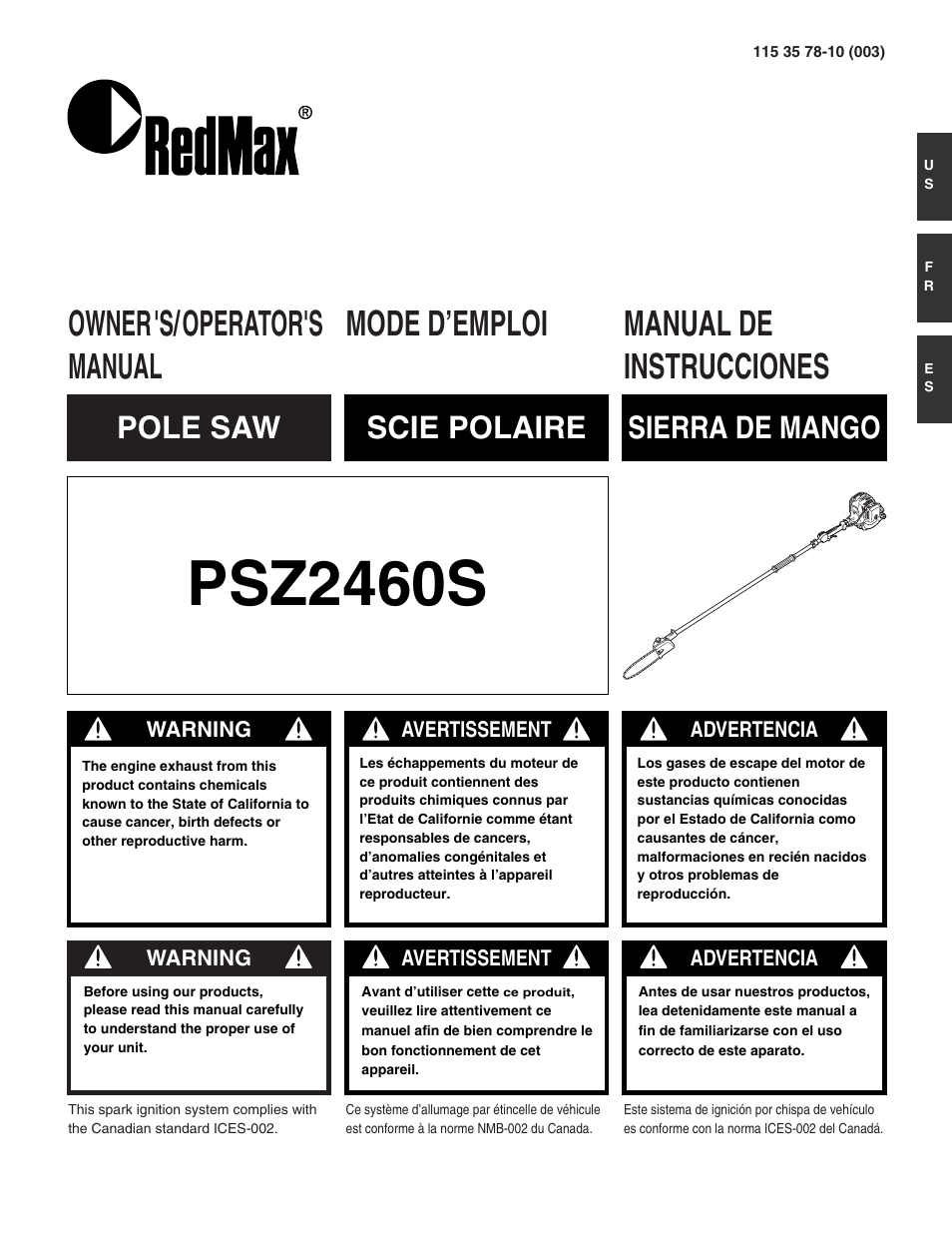 RedMax PSZ2460S User Manual | 20 pages