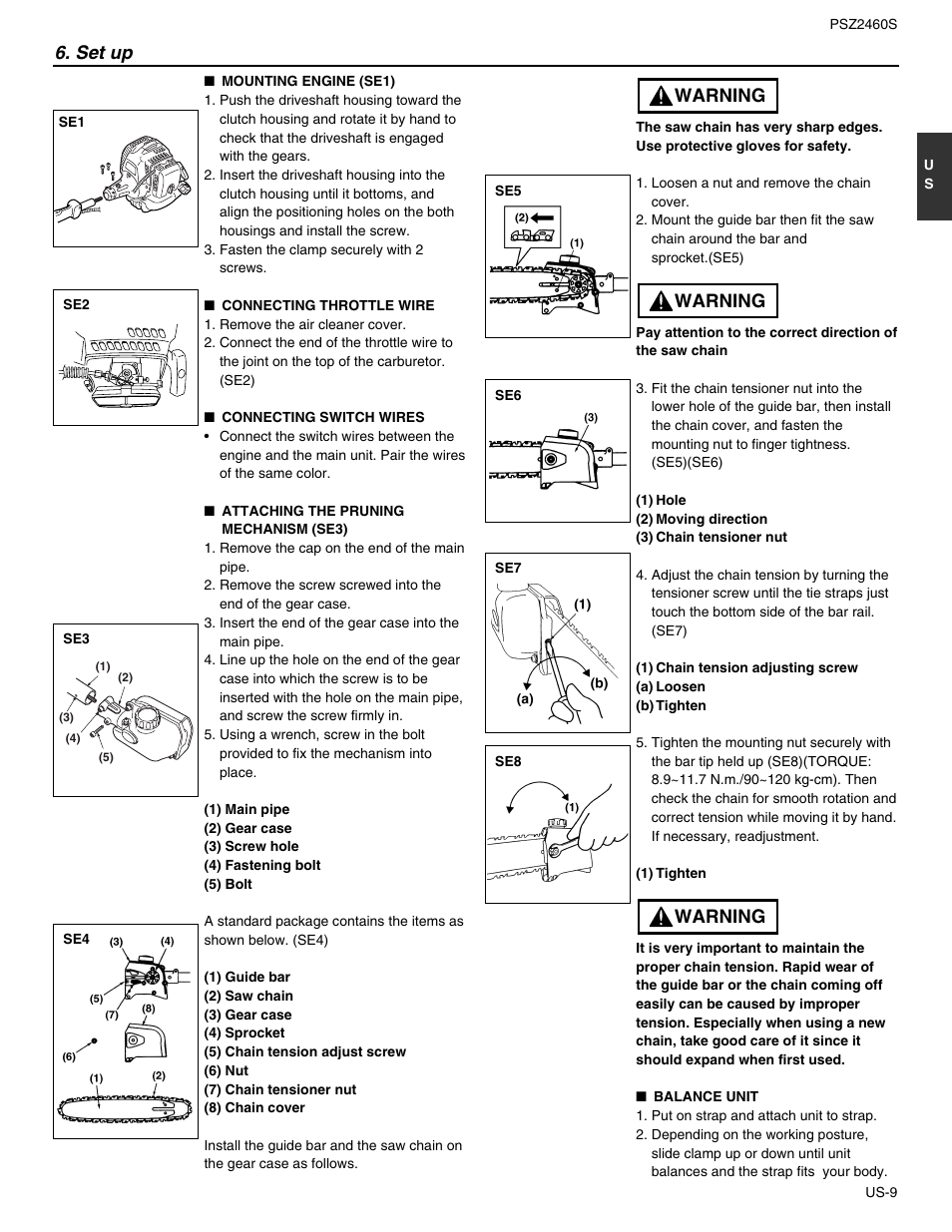 Set up, Warning | RedMax PSZ2460S User Manual | Page 10 / 20