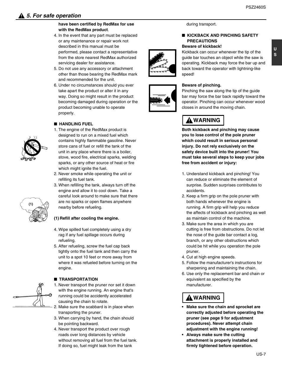 For safe operation, Warning | RedMax PSZ2460S User Manual | Page 8 / 20