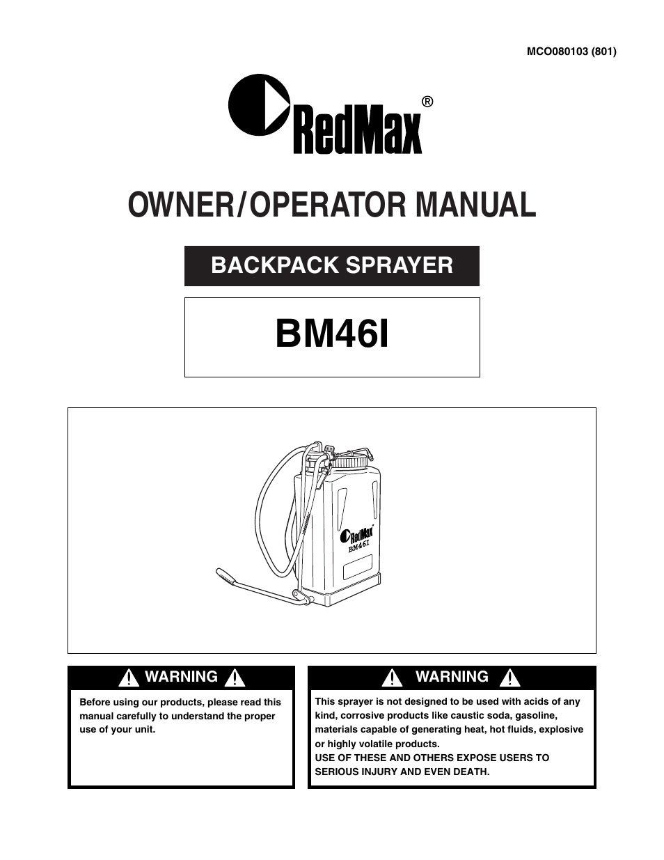 RedMax BACKPACK BM461 User Manual | 12 pages