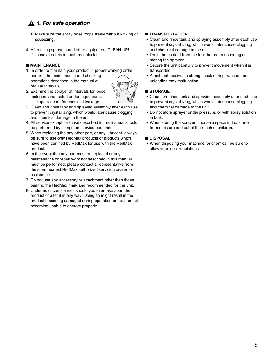 For safe operation | RedMax BACKPACK BM461 User Manual | Page 5 / 12