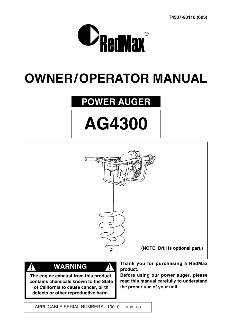 RedMax POWER AUGER AG4300 User Manual | 24 pages