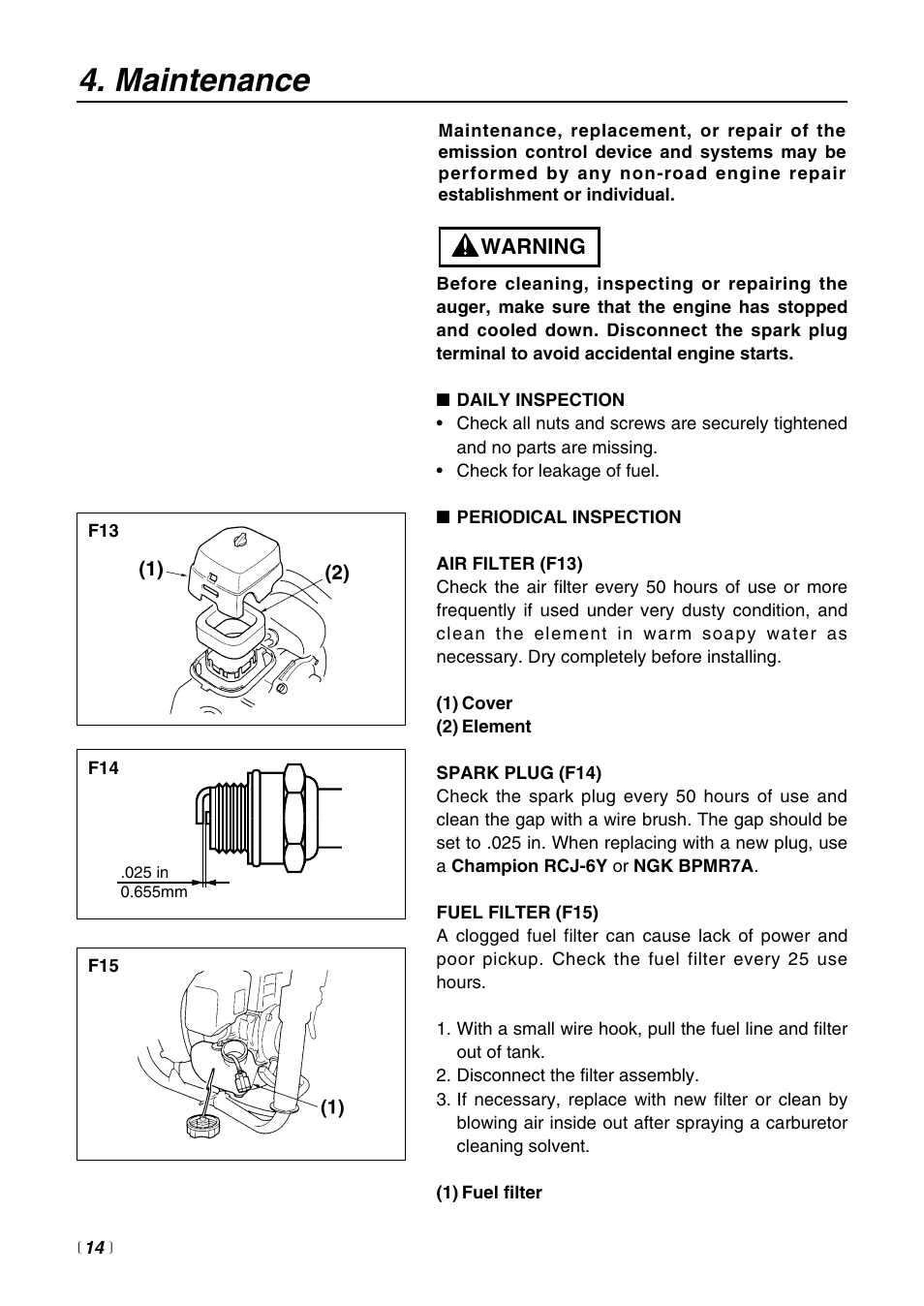 Maintenance | RedMax POWER AUGER AG4300 User Manual | Page 14 / 24