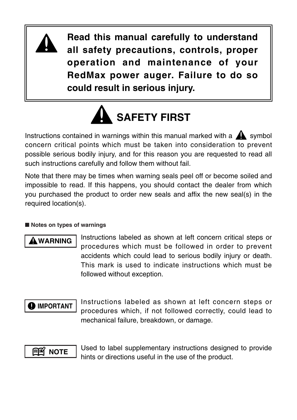 Safety first | RedMax POWER AUGER AG4300 User Manual | Page 2 / 24