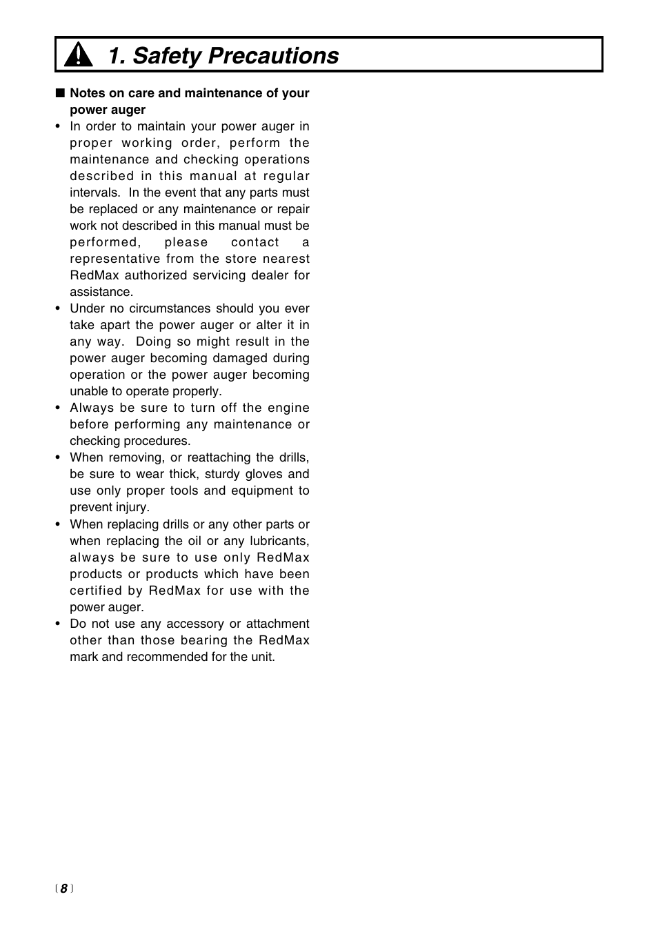 Safety precautions | RedMax POWER AUGER AG4300 User Manual | Page 8 / 24