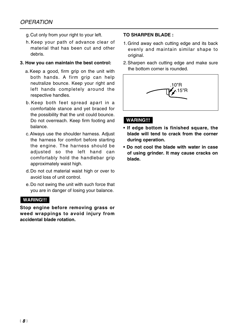 Operation | RedMax BT2200LDC User Manual | Page 10 / 24
