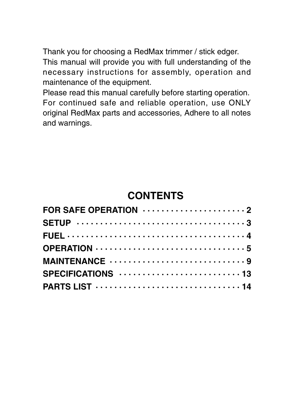 RedMax BT2200LDC User Manual | Page 3 / 24