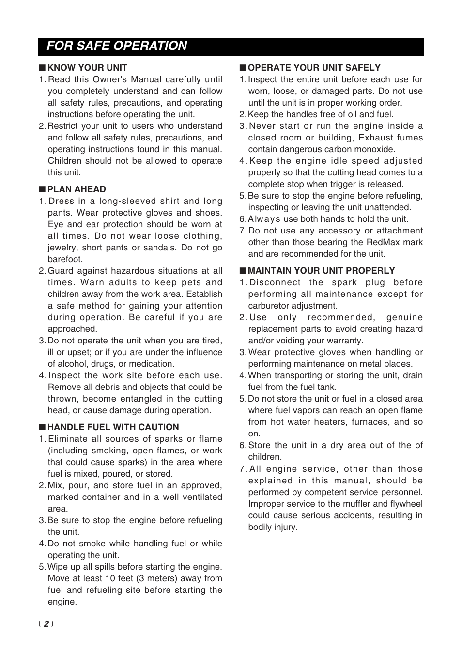 For safe operation | RedMax BT2200LDC User Manual | Page 4 / 24