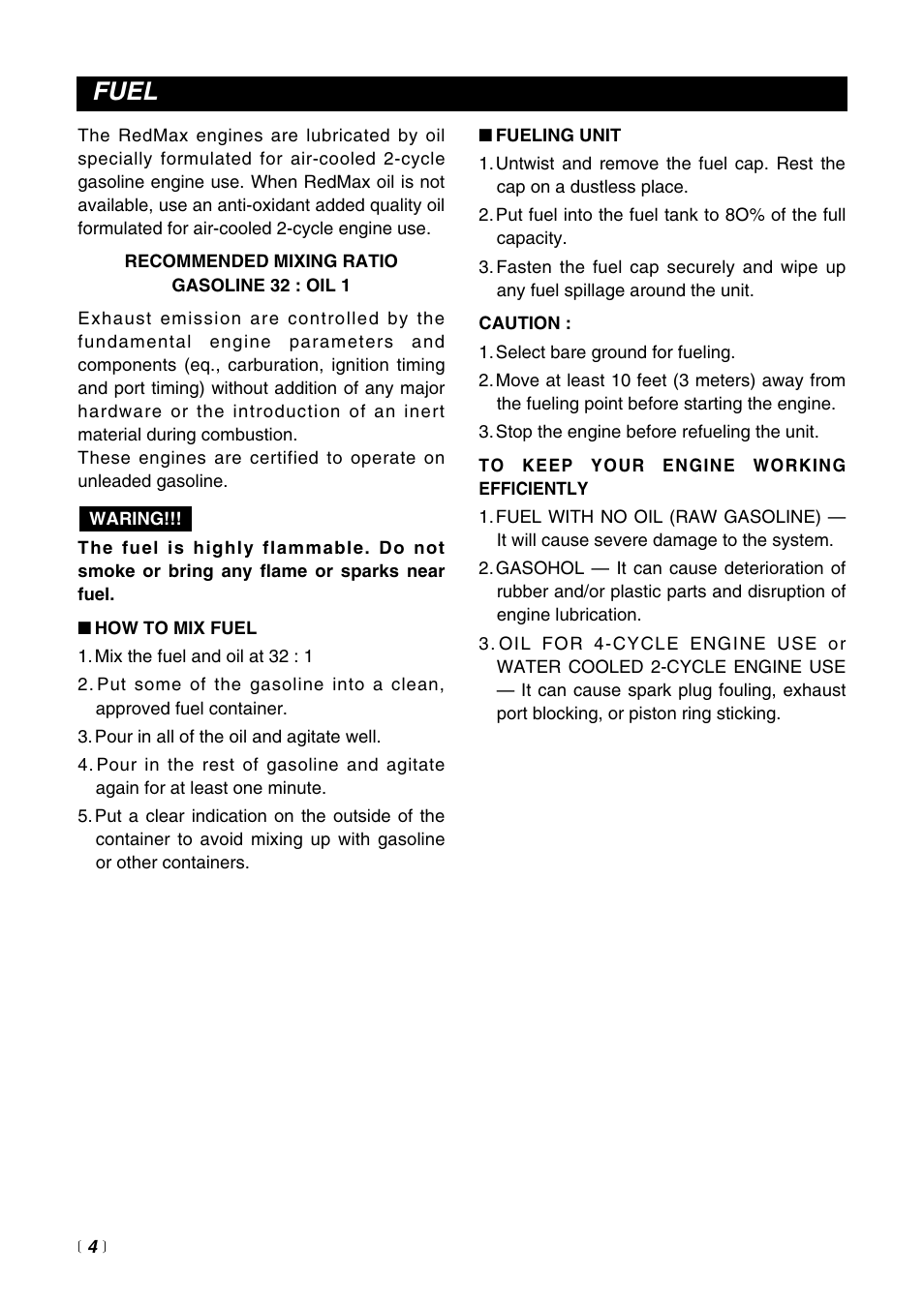 Fuel | RedMax BT2200LDC User Manual | Page 6 / 24