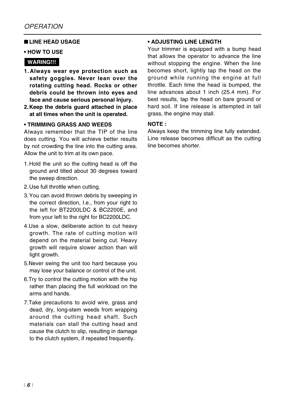 Operation | RedMax BT2200LDC User Manual | Page 8 / 24