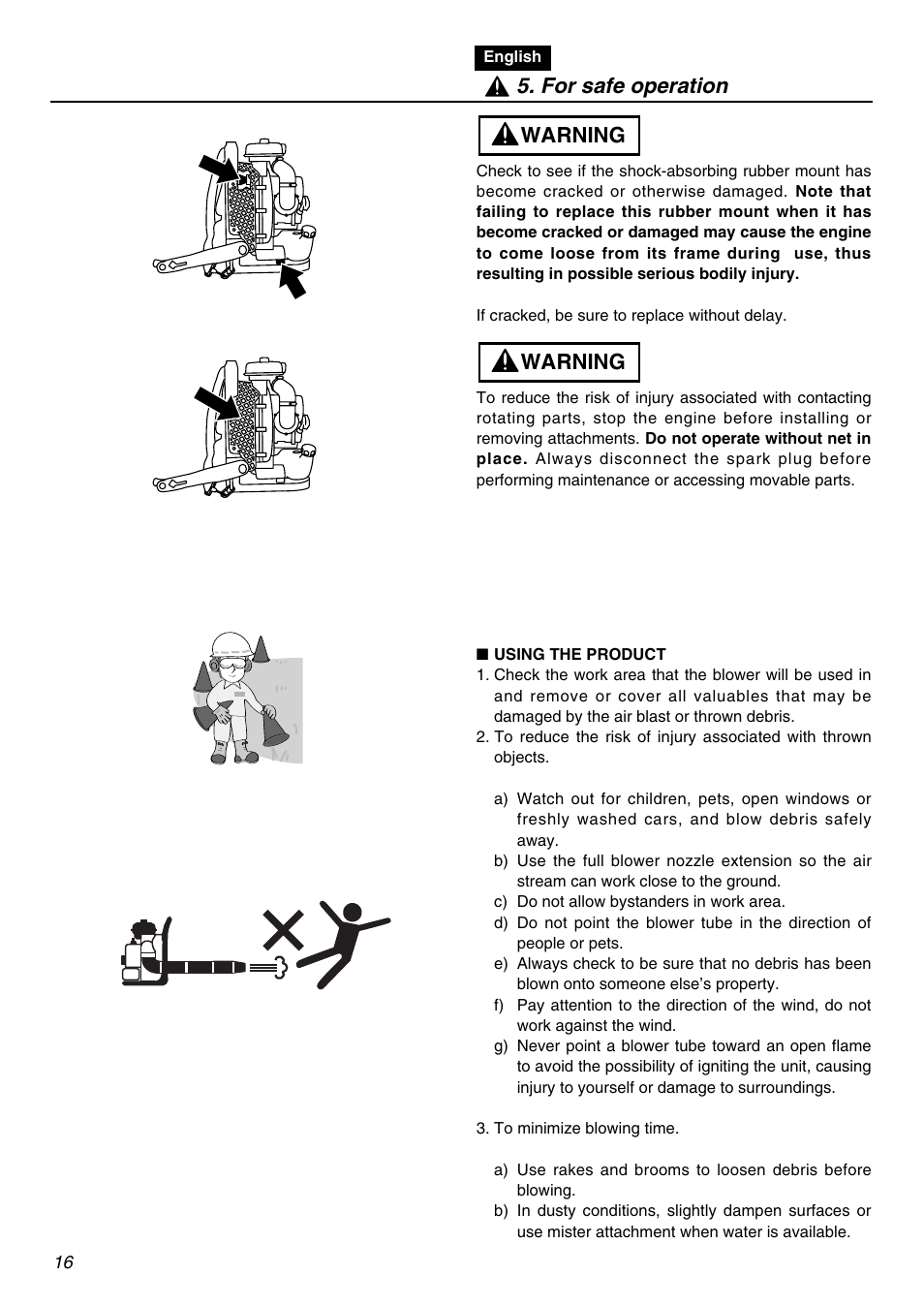 Warning, Warning 5. for safe operation | RedMax EBZ8001RH-CA User Manual | Page 16 / 60