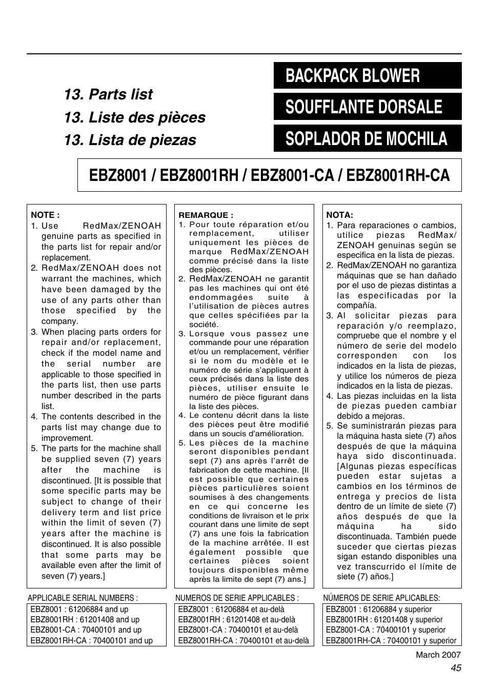 RedMax EBZ8001RH-CA User Manual | Page 45 / 60
