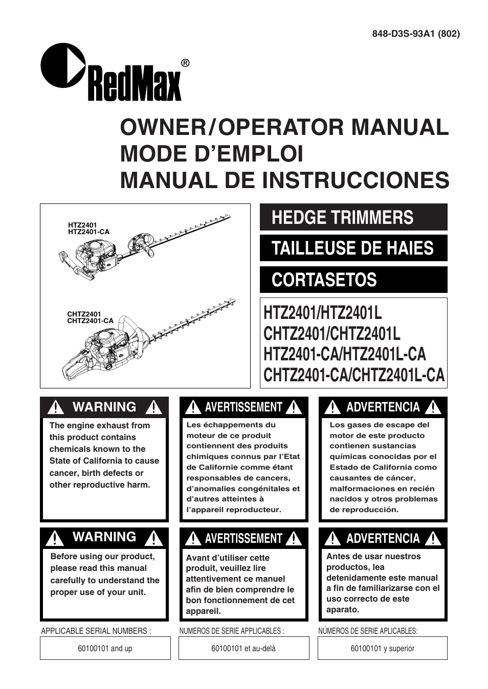 RedMax CHTZ2401L User Manual | 56 pages