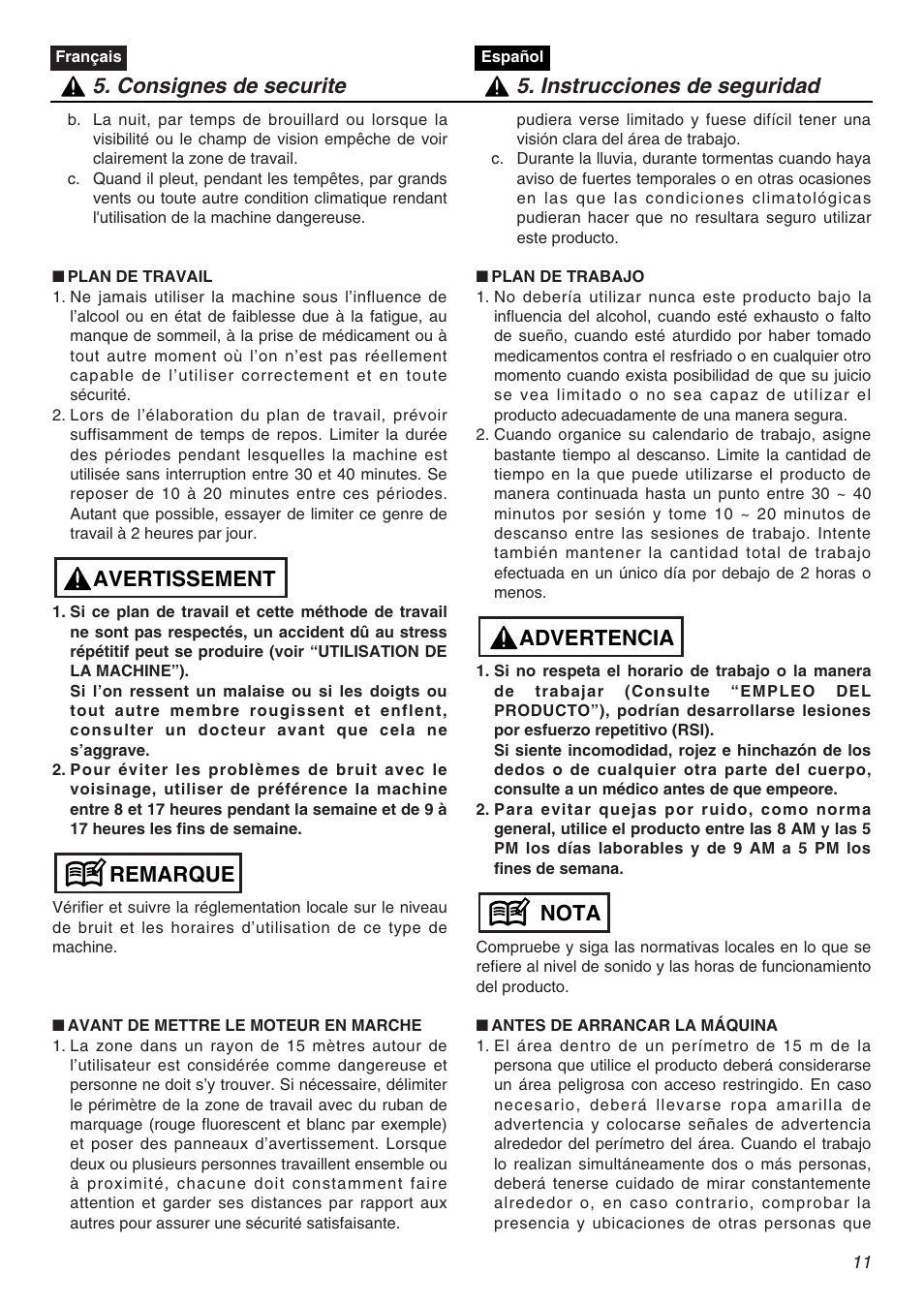 Remarque avertissement | RedMax CHTZ2401L User Manual | Page 11 / 56
