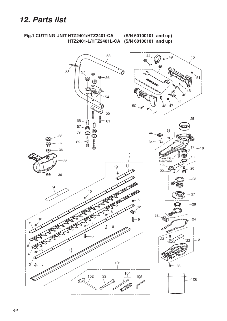 Parts list | RedMax CHTZ2401L User Manual | Page 44 / 56