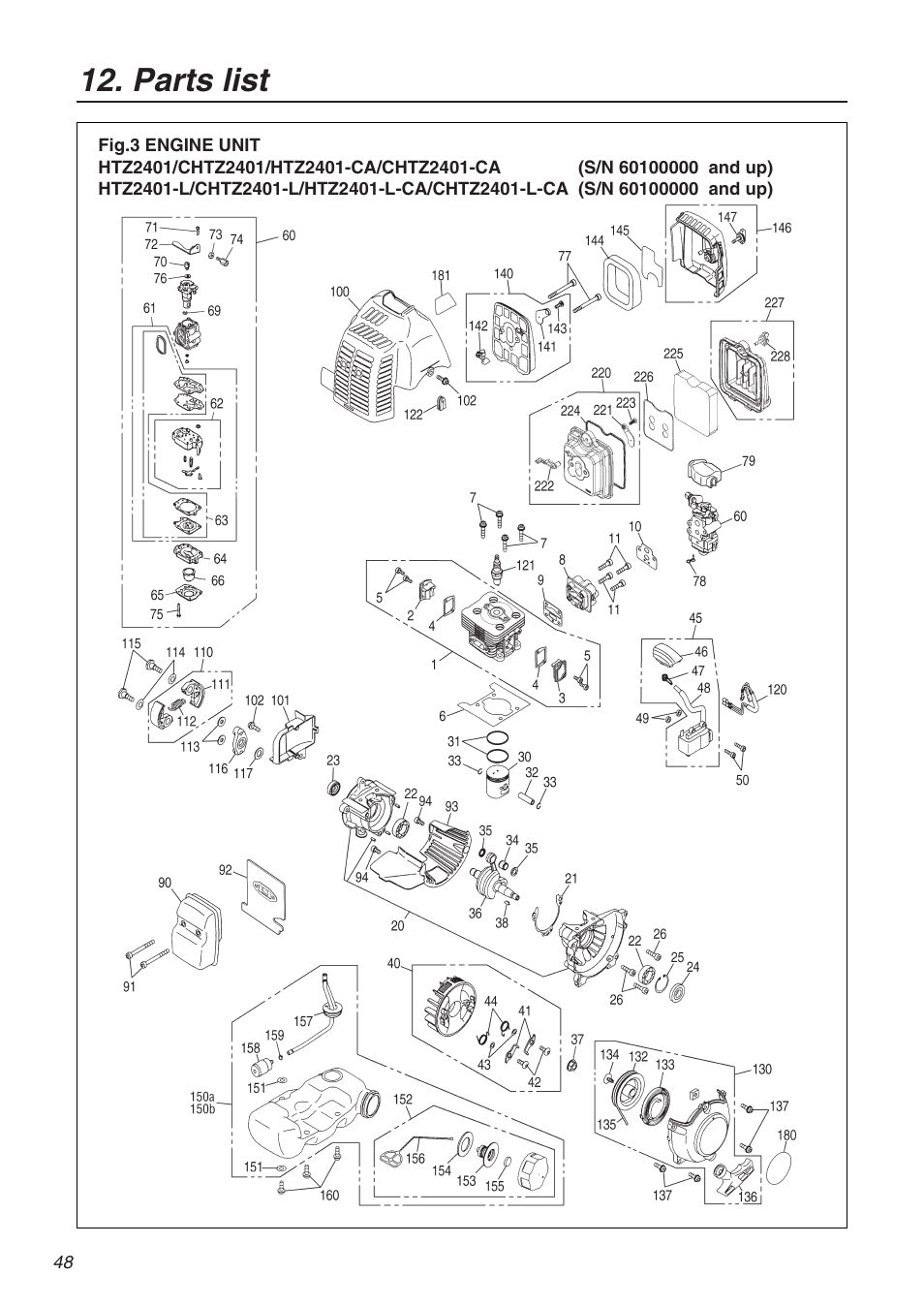 Parts list | RedMax CHTZ2401L User Manual | Page 48 / 56