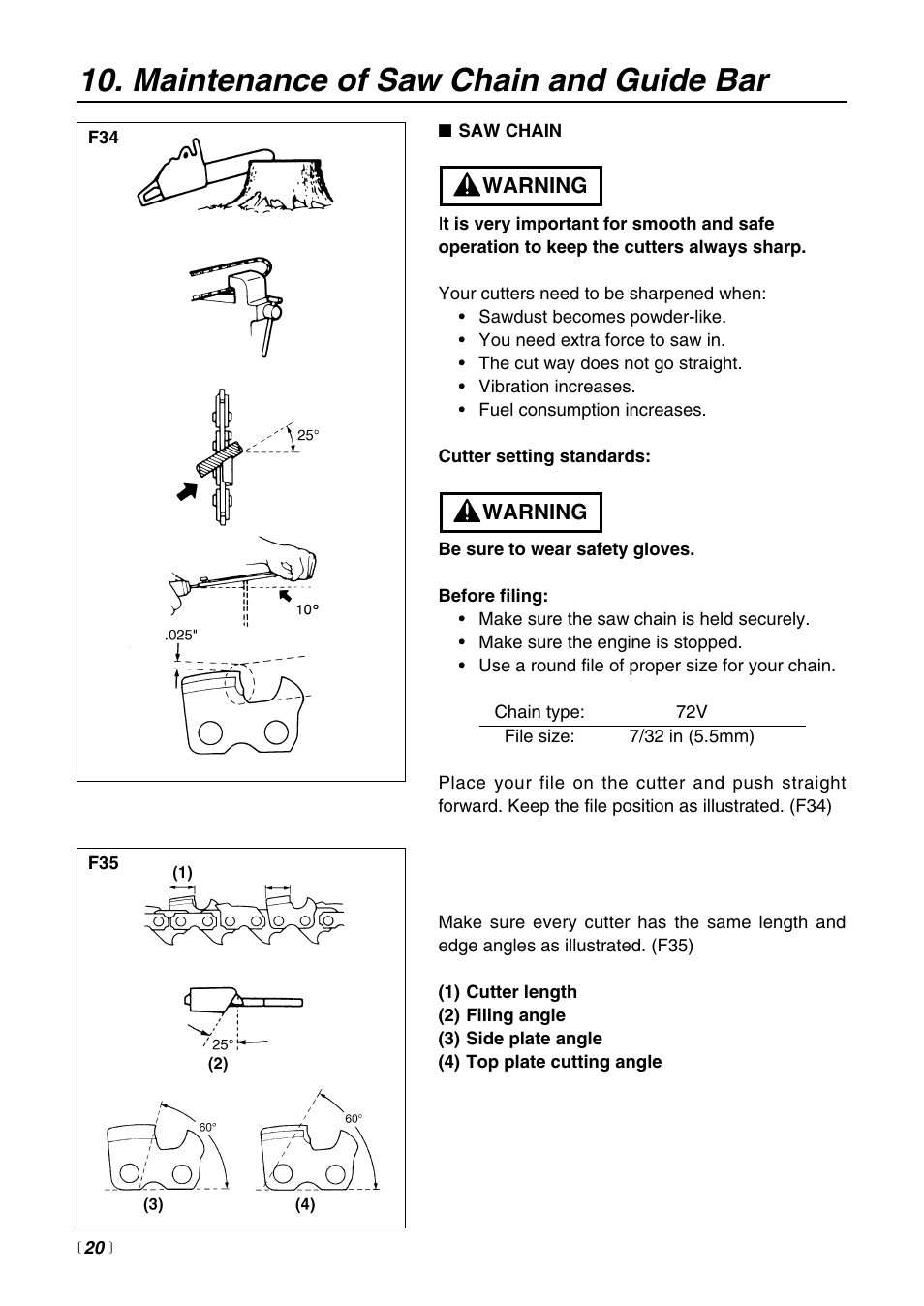 Maintenance of saw chain and guide bar | RedMax G621AVS User Manual | Page 20 / 32
