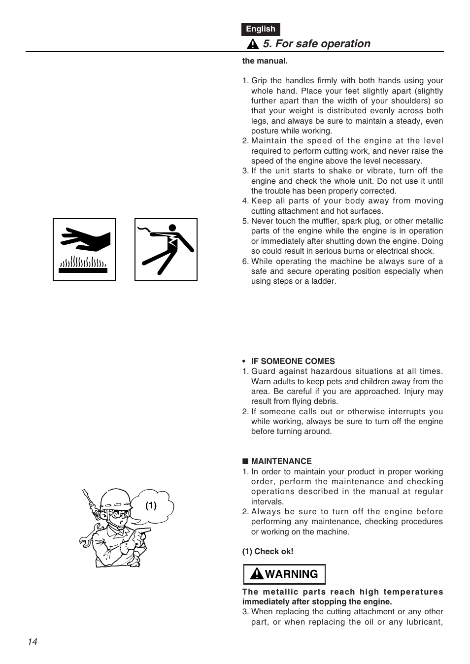 Warning 5. for safe operation | RedMax HTZ2401L-CA User Manual | Page 14 / 56