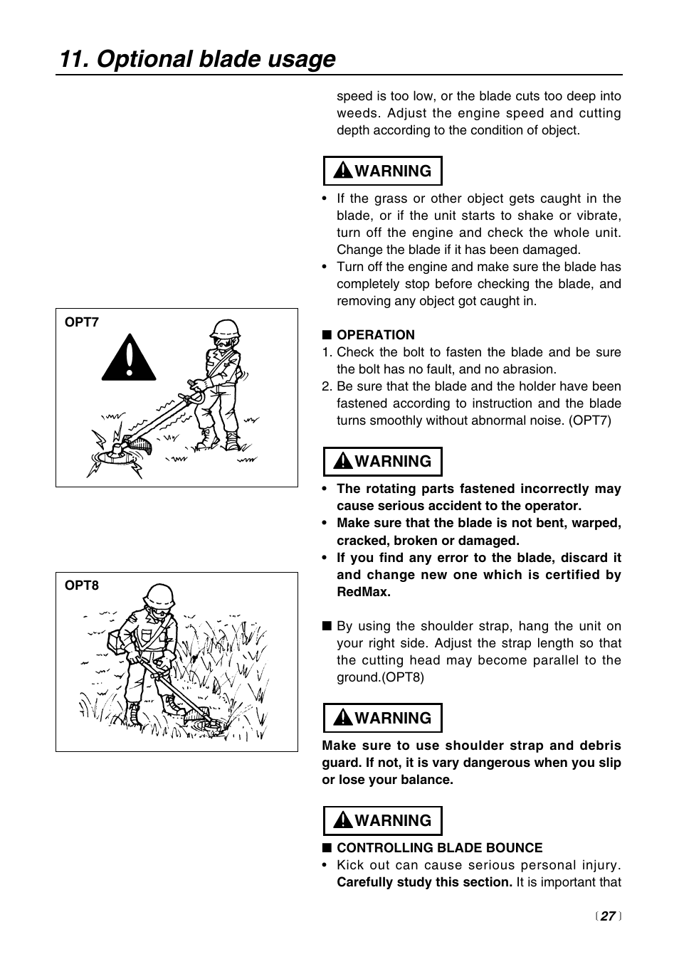 Optional blade usage | RedMax BCZ2600SU User Manual | Page 27 / 40