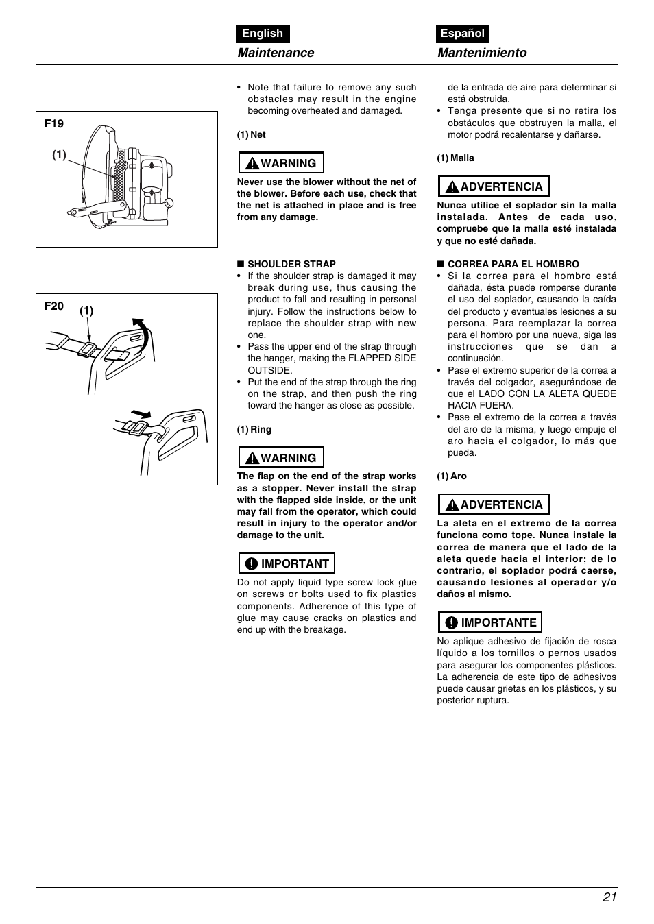 Maintenance, Mantenimiento | RedMax EBZ5000RH User Manual | Page 21 / 36
