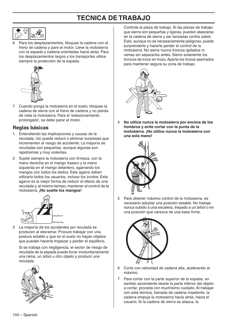 Reglas básicas, Tecnica de trabajo | RedMax GZ7000 User Manual | Page 104 / 152