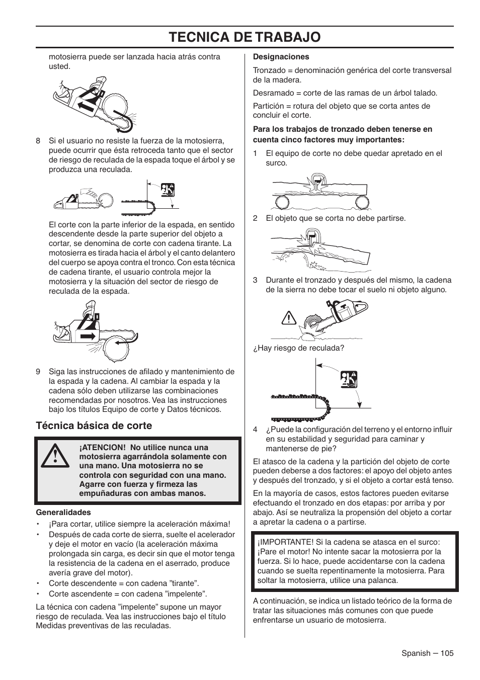 Técnica básica de corte, Tecnica de trabajo | RedMax GZ7000 User Manual | Page 105 / 152