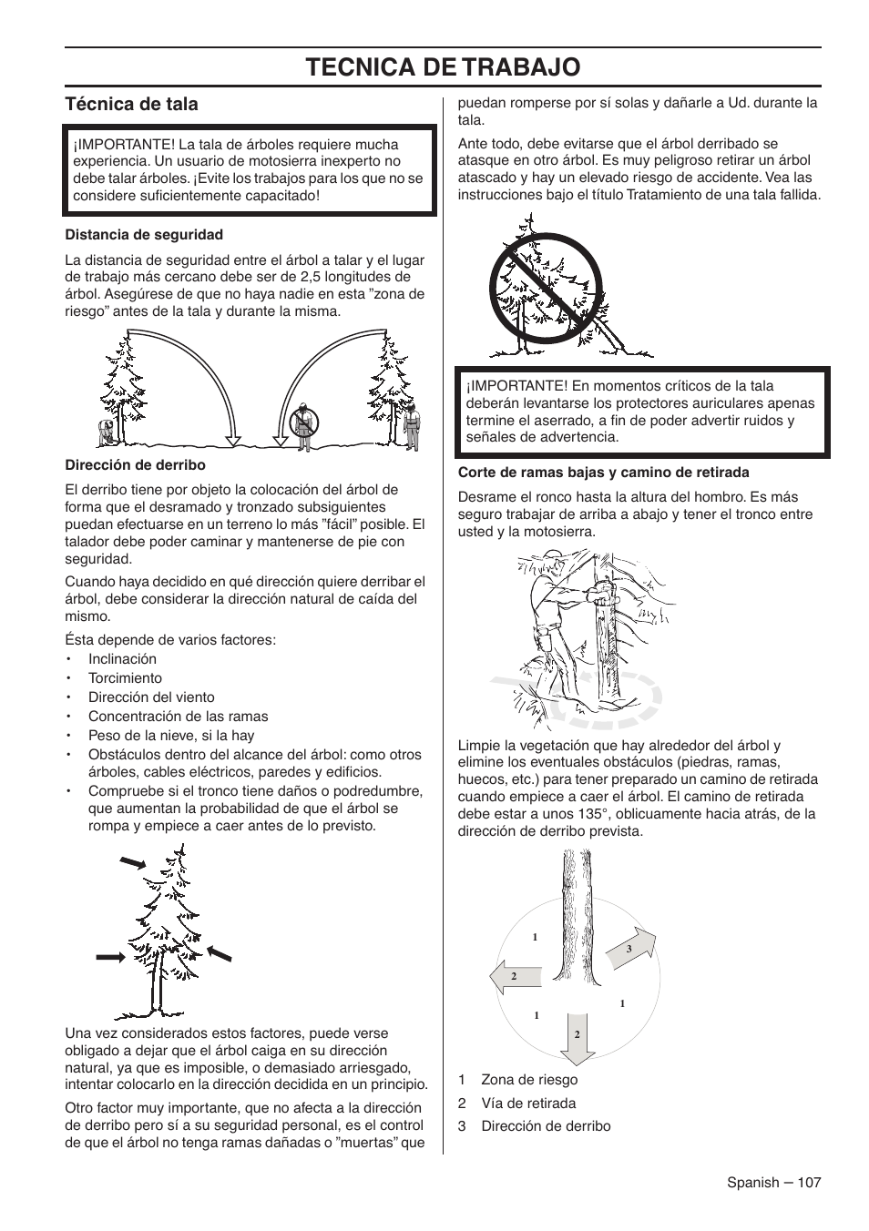 Técnica de tala, Tecnica de trabajo | RedMax GZ7000 User Manual | Page 107 / 152