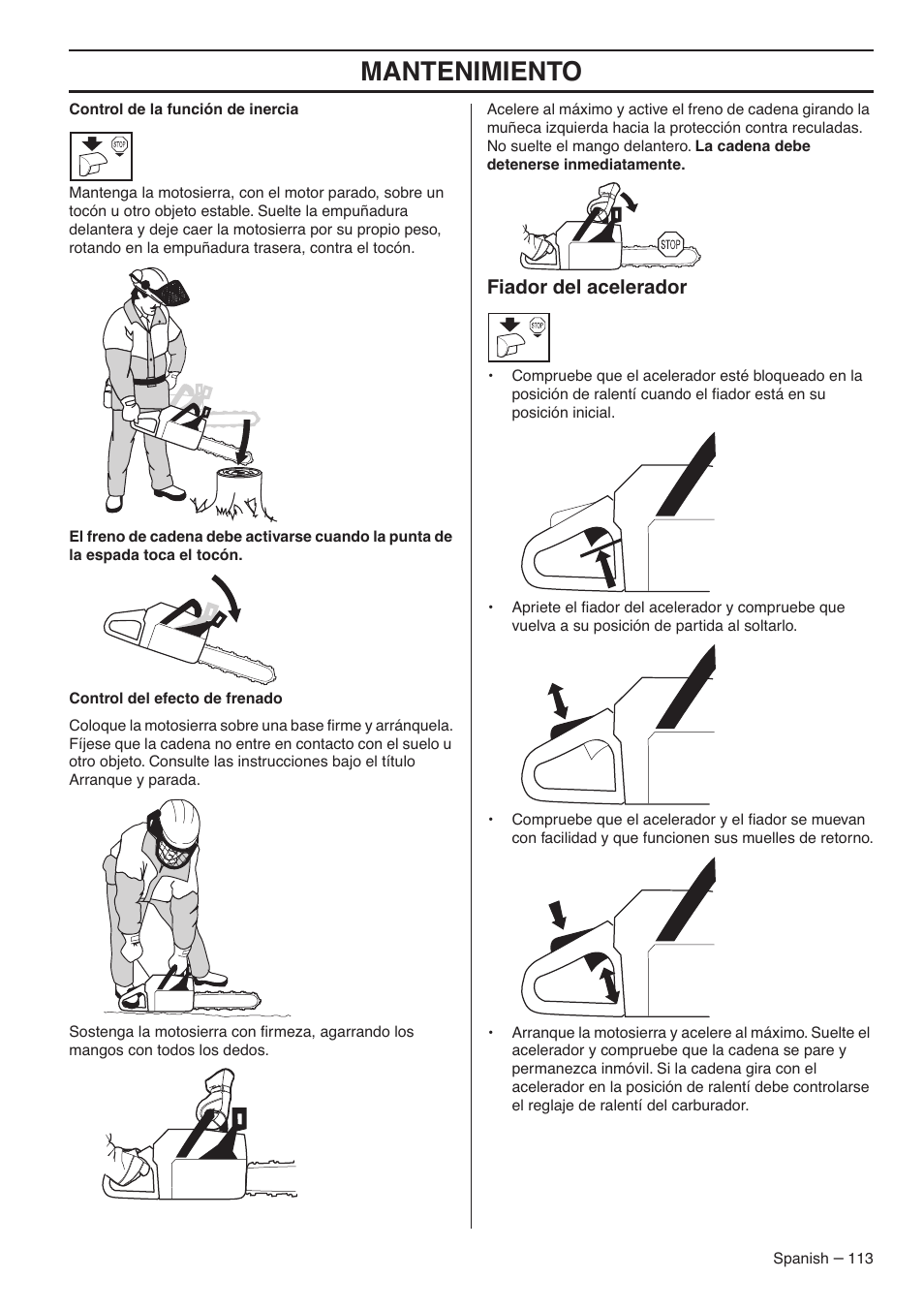 Fiador del acelerador, Mantenimiento | RedMax GZ7000 User Manual | Page 113 / 152