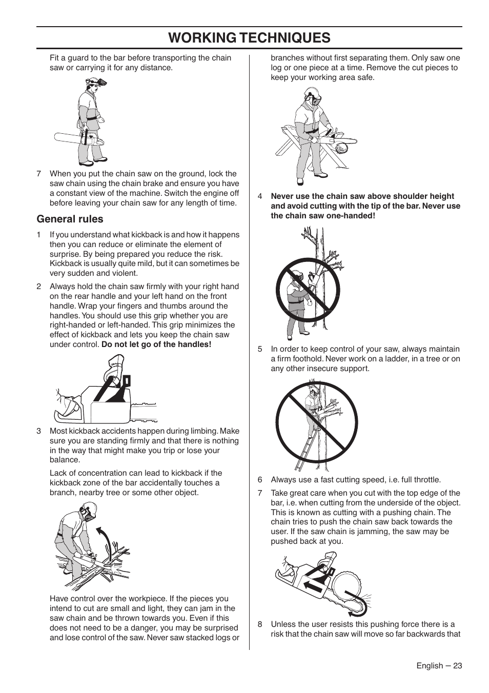 General rules, Working techniques | RedMax GZ7000 User Manual | Page 23 / 152