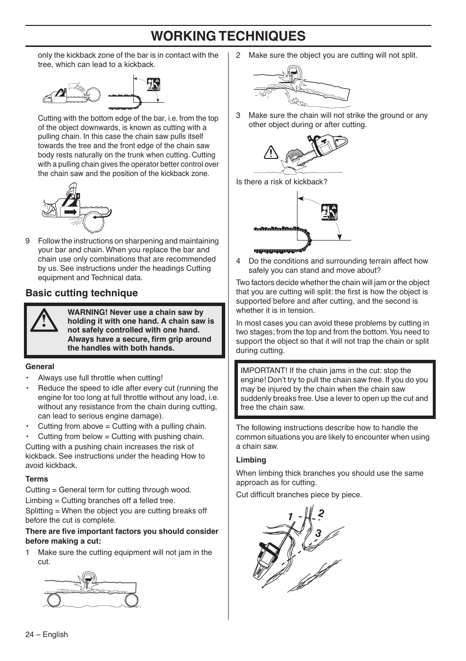 Basic cutting technique, Working techniques | RedMax GZ7000 User Manual | Page 24 / 152