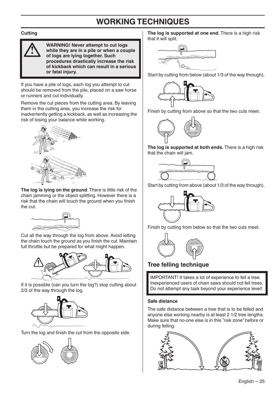 Tree felling technique, Working techniques | RedMax GZ7000 User Manual | Page 25 / 152