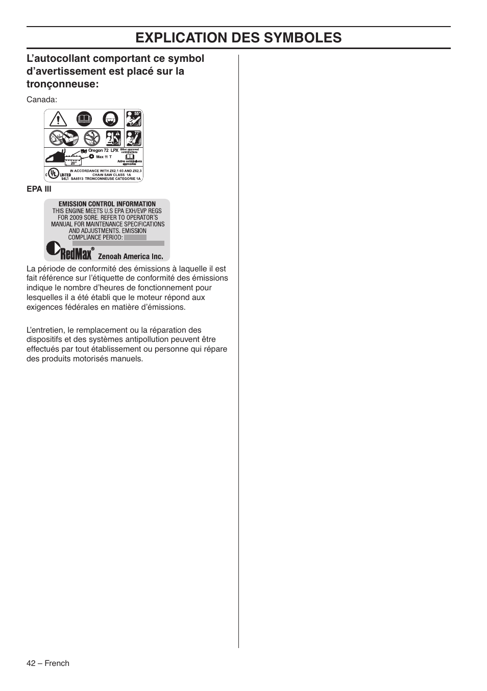 Explication des symboles | RedMax GZ7000 User Manual | Page 42 / 152