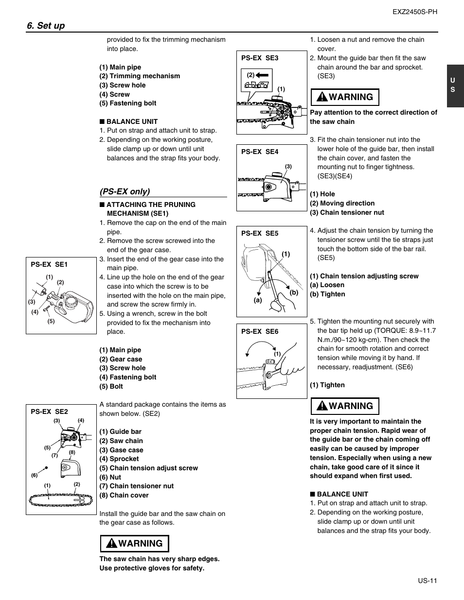 Set up, Warning | RedMax EXTREME EXZ2450S-PH User Manual | Page 11 / 30