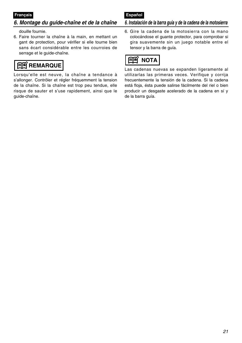 Remarque, Nota | RedMax G3100T User Manual | Page 21 / 64