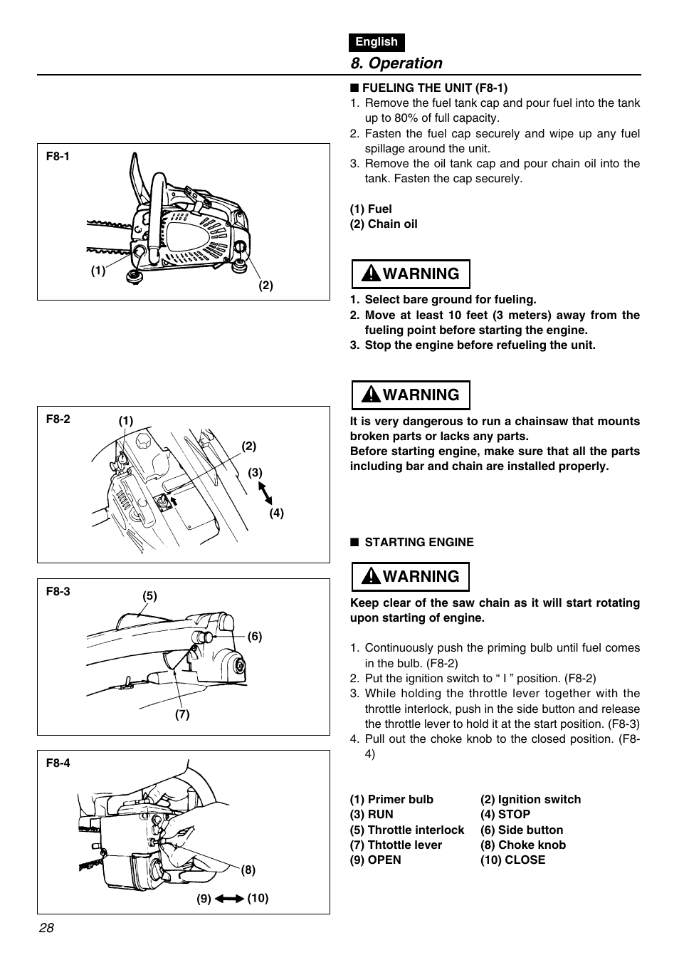 Operation, Warning | RedMax G3100T User Manual | Page 28 / 64