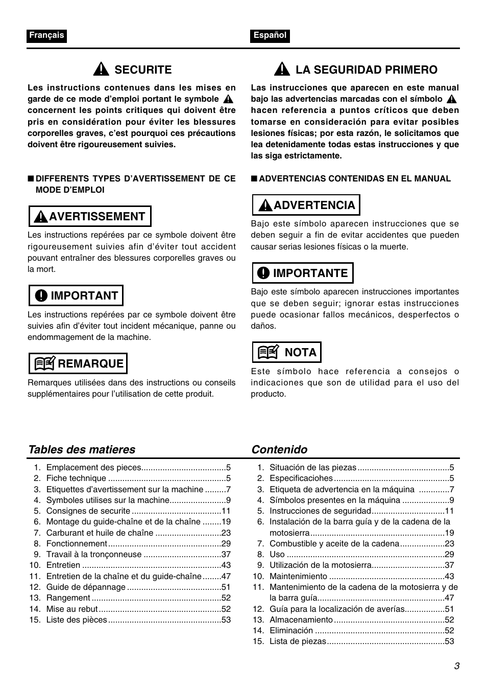 Securite | RedMax G3100T User Manual | Page 3 / 64