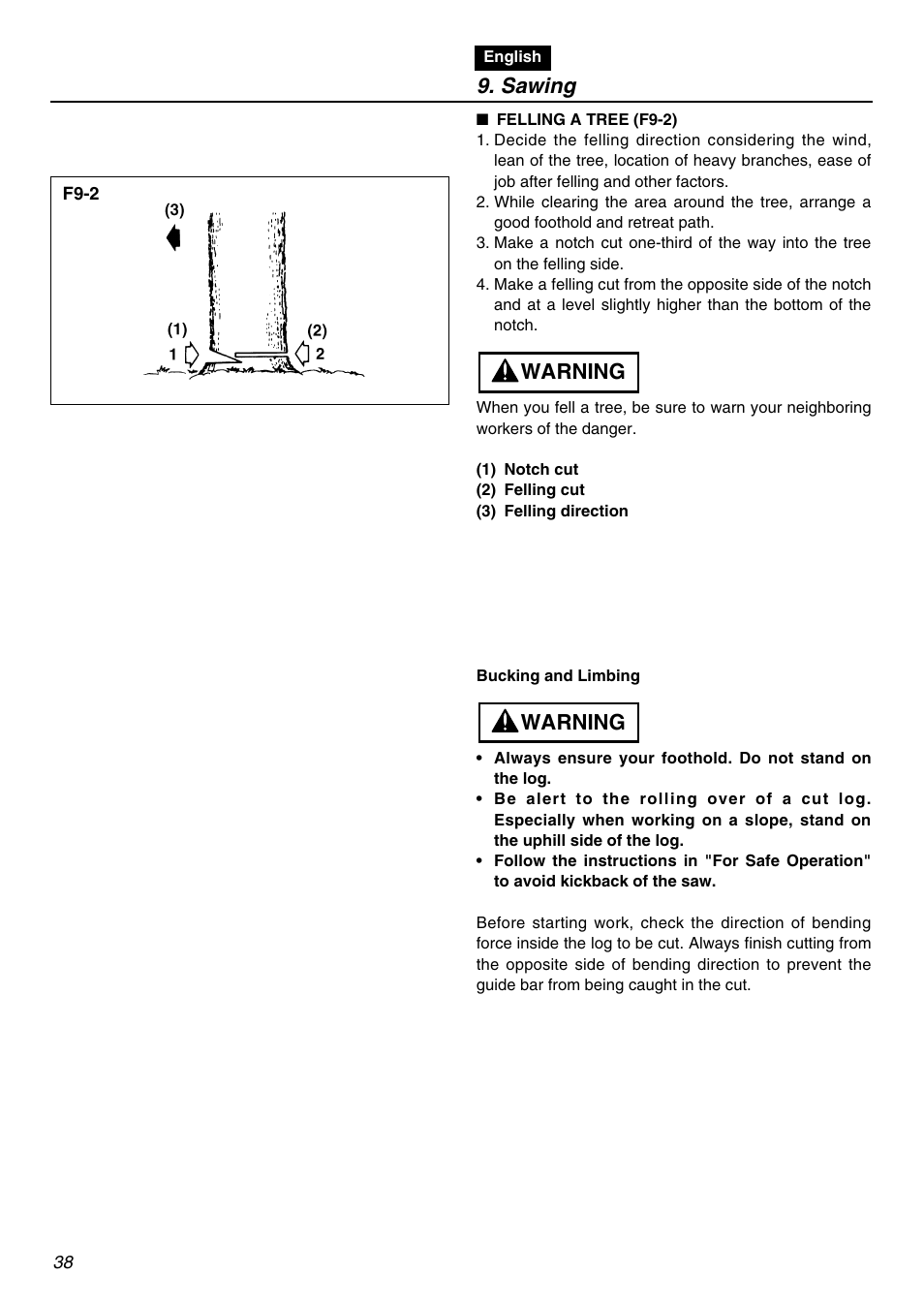 Sawing, Warning | RedMax G3100T User Manual | Page 38 / 64